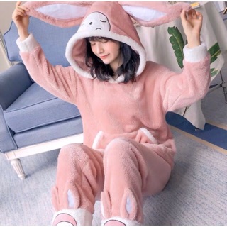 Bộ ngủ lông cừu tai thỏ siêu ấm