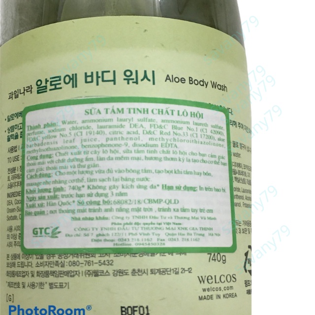 ✔Sữa tắm lô hội làm trắng da Aloe Body Wash 750ml hàng chính hãng Hàn Quốc