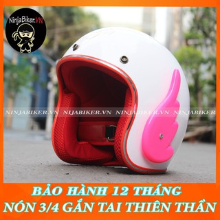 NÓN BẢO HIỂM 3/4 - TRẮNG VIỀN HỒNG KÈM CÁNH THIÊN THẦN HỒNG SIÊU CUTE