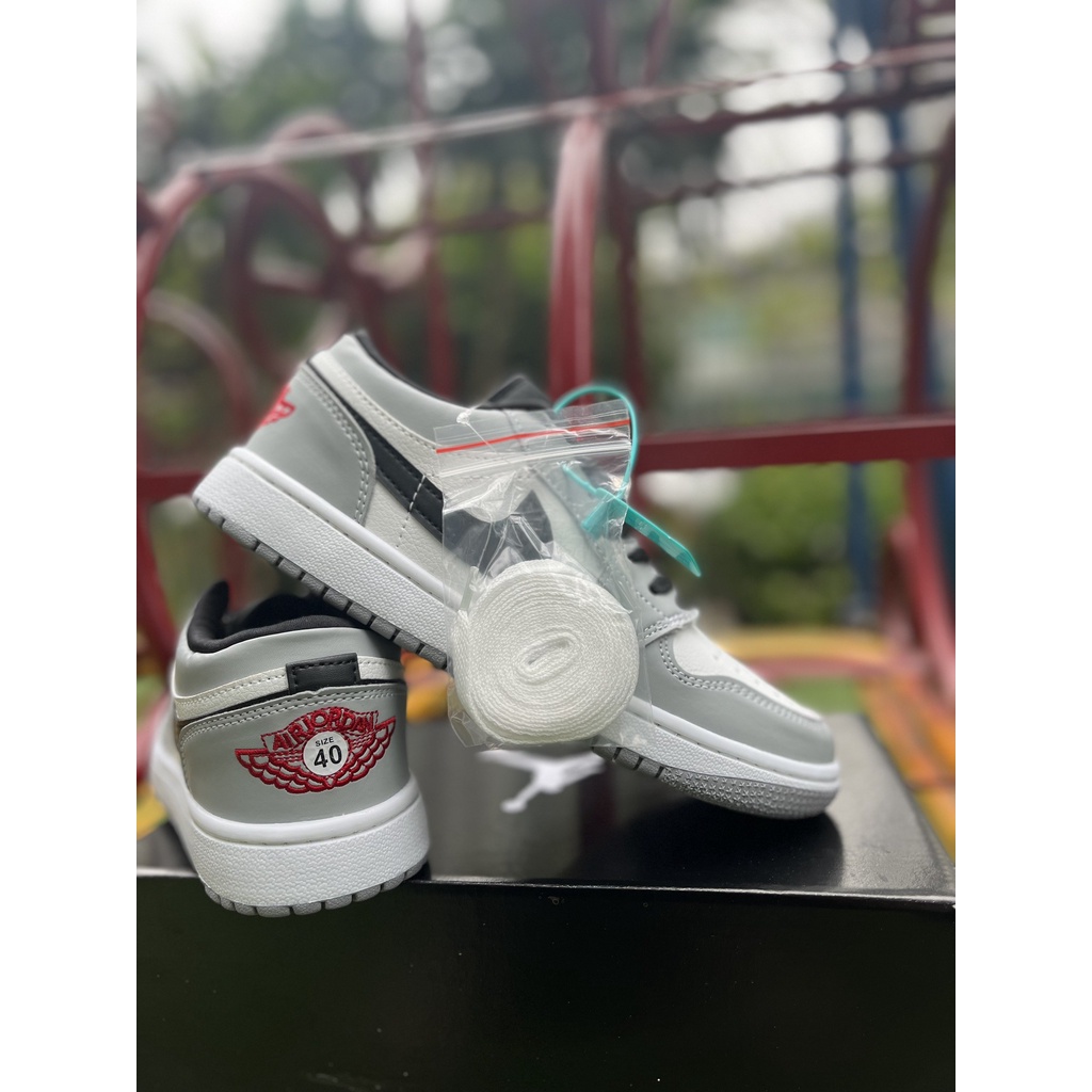 Giày Jordan Cổ Thấp Xám Chỉ Đỏ,Giày Thể Thao Sneakr JD  Xám Chỉ Đỏ Cổ Thấp Cao Cấp Full