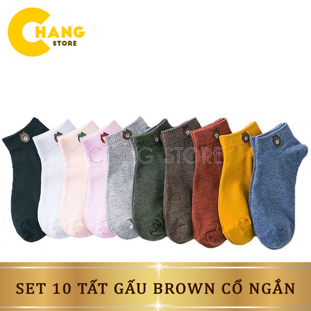 Set 10 Đôi Tất Nữ, Vớ Nữ Hình Gấu Brown Kèm Túi Đựng Siêu Xinh