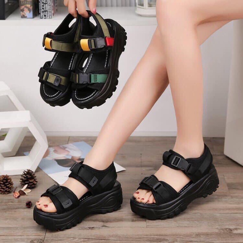 Dép Sandal Nữ Đế Bánh Mì 💖 FREESHIP 💖Sandal Nữ Độn Đế Sắc Màu 2 Quai Bấm