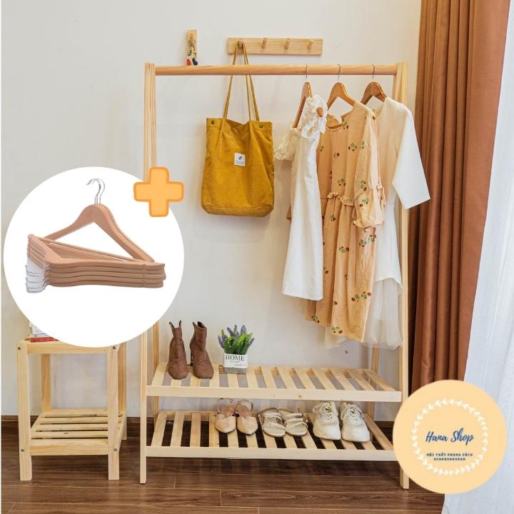 Combo kệ treo quần áo chữ A + 10 móc gỗ treo quần áo tam giác chụp hình sản phẩm cho shop chất liệu gỗ thông tự nhiên