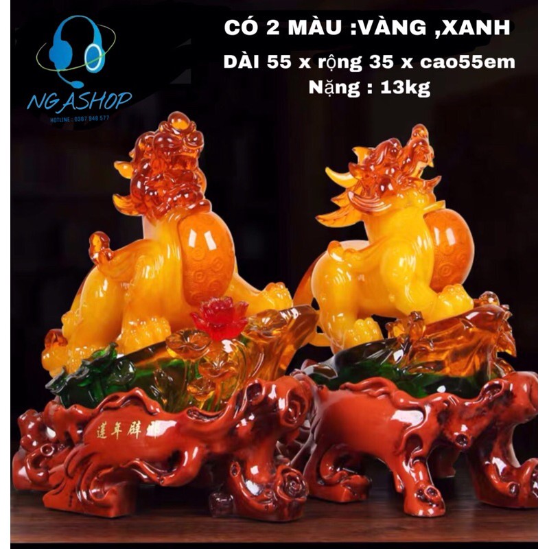 Tượng tỳ hưu phong thuỷ trang trí nội thất khai trương chiêu tài , màu vàng,xanh - dài 55x rộng 35 x cao 55cm