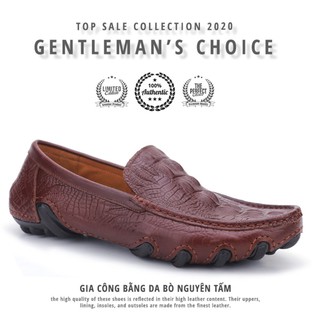 Giày lười nam da bò dập vân cá sấu cao cấp UDANY đế càng cua chống trơn trượt bền đẹp độc đáo - GLN019