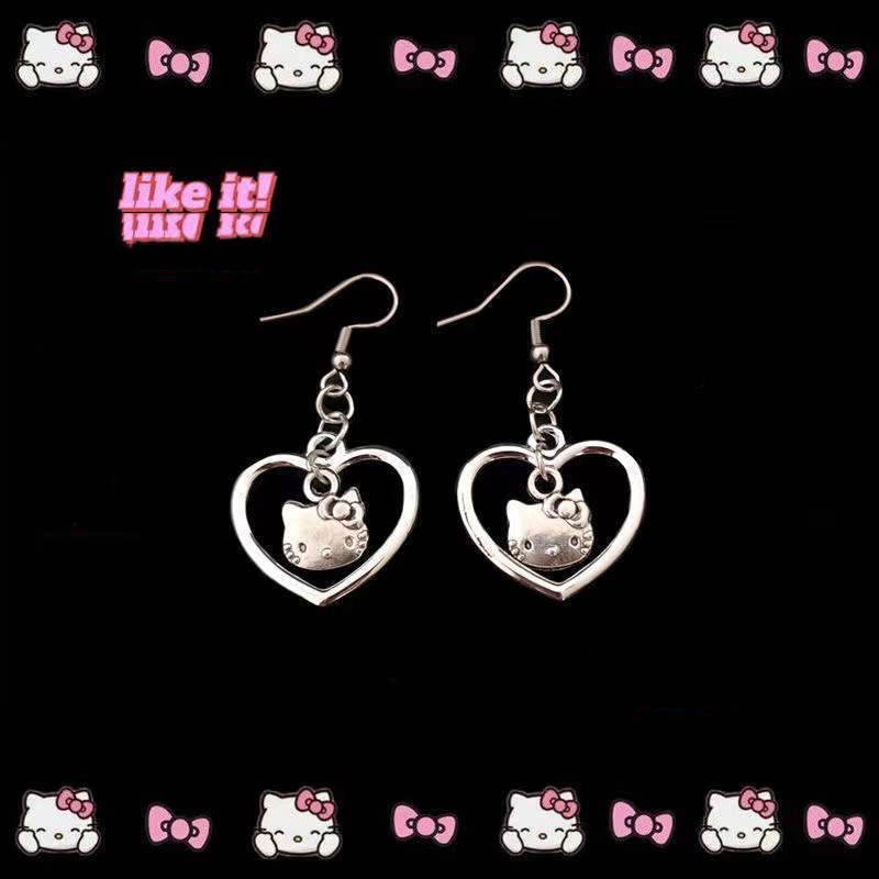 Bông Tai Hình Mèo Hello Kitty Bằng Hợp Kim Y2K Phong Cách Nhật Bản Ngọt Ngào