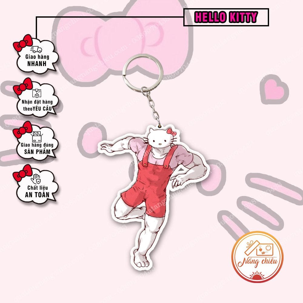 Móc khoá mèo hello kitty cơ bắp đô con lực lưỡng đáng yêu, quà tặng sinh nhật, sự kiện, đa dạng mẫu mã