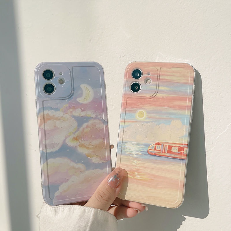 Ốp điện thoại silicone họa tiết mặt trăng/ hoàng hôn thích hợp cho iPhone 12 13 11 Pro Max X XS Max XR 7 8 Plus