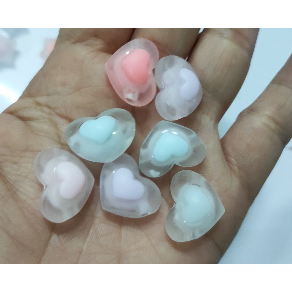 Hạt nhựa acrylic hình ngôi sao, tim màu cầu vồng frosted dùng làm đồ trang sức thủ công