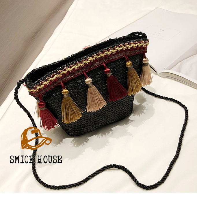 TÚI CÓI ĐEO CHÉO VINTAGE PHỐI TUA RUA ĐI BIỂN CỰC ĐẸP