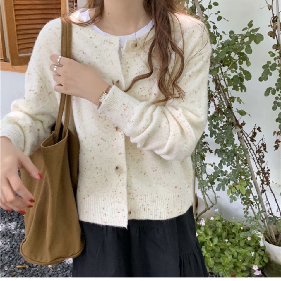 Áo Sweater Cổ Tròn Họa Tiết Chấm Bi Màu Cầu Vồng 2021 Cho Nữ