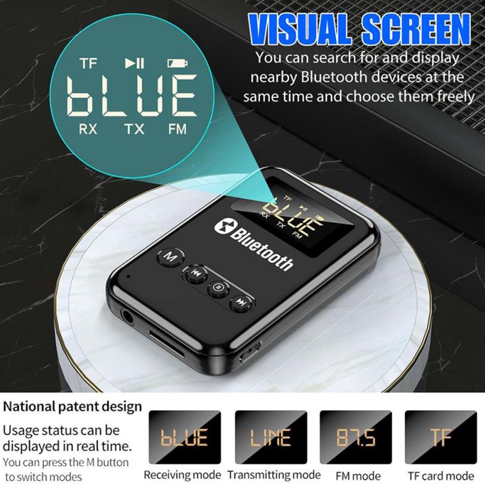 USB thu tín hiệu âm thanh VIRWIR bluetooth 5.0 3.5mm hỗ trợ thẻ TF/FM cho TV/máy tính bàn/ô tô