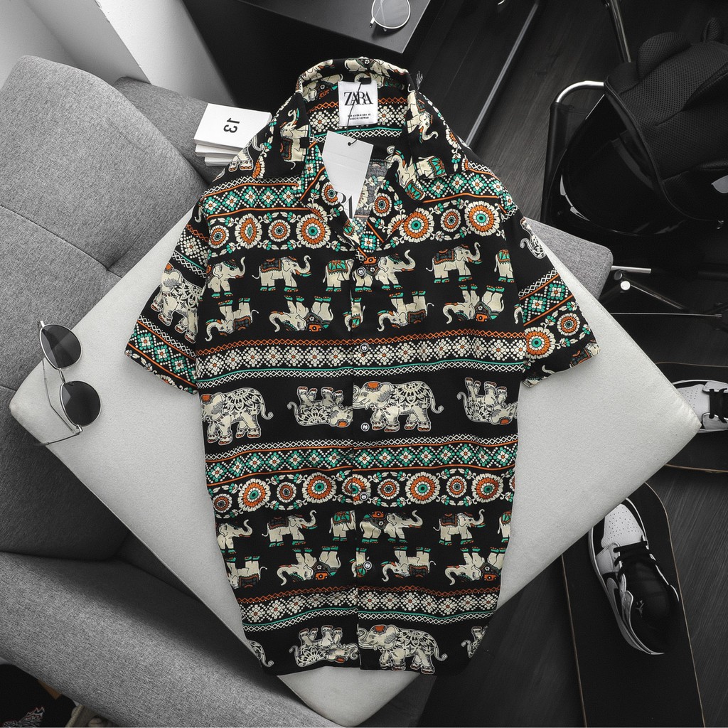 Sơ mi nam cộc tay họa tiết hoa cotton đũi sơ mi họa tiết bãi | BigBuy360 - bigbuy360.vn