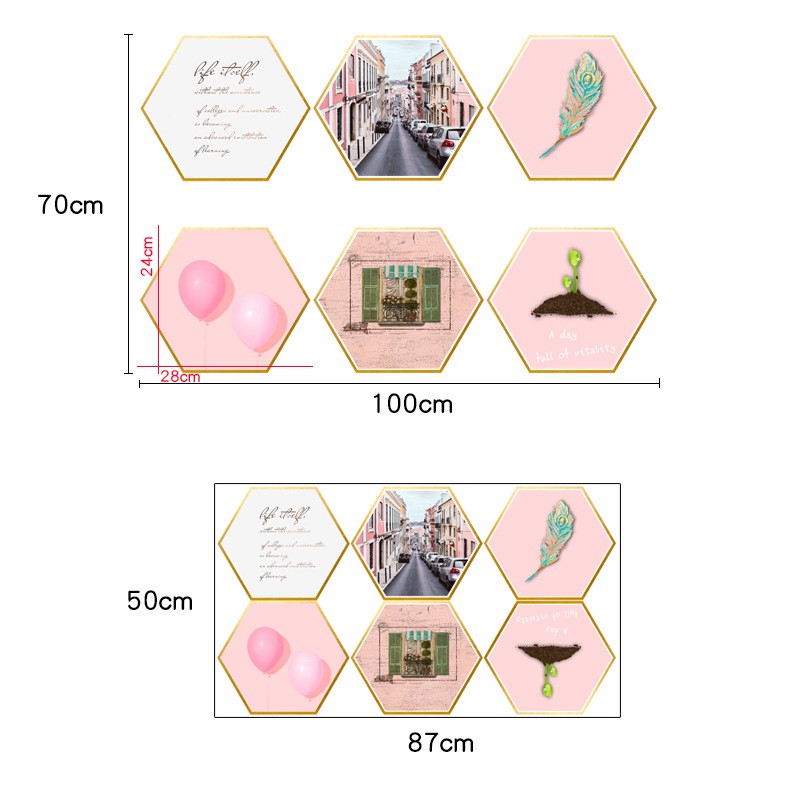 Bộ Tranh Decal Trang Trí Dán Tường 6 Khung Ảnh Hình Tứ Giác T09