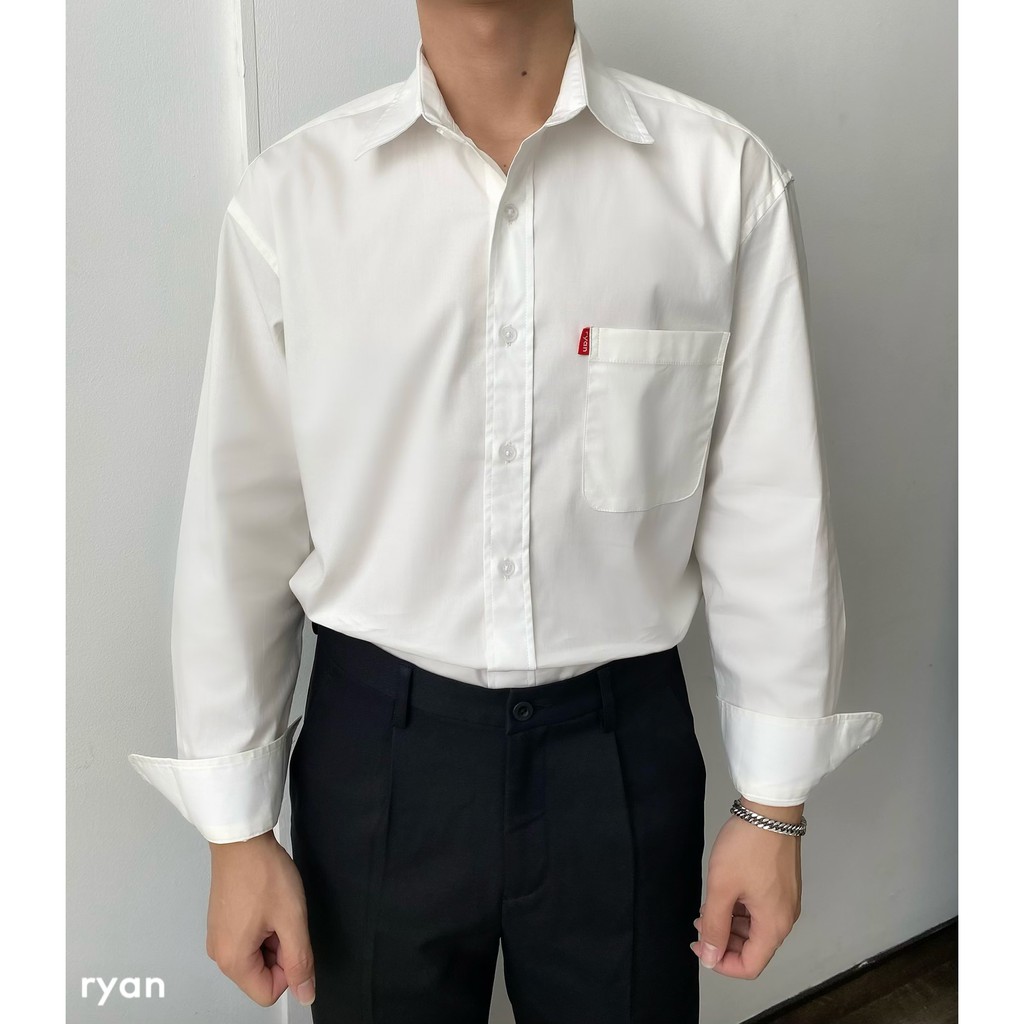 Áo sơ mi nam dài tay trơn đen, trắng, xanh RYAN cổ basic form rộng Hàn Quốc  chất sơ mi cotton cao cấp - Benn shirt | BigBuy360 - bigbuy360.vn