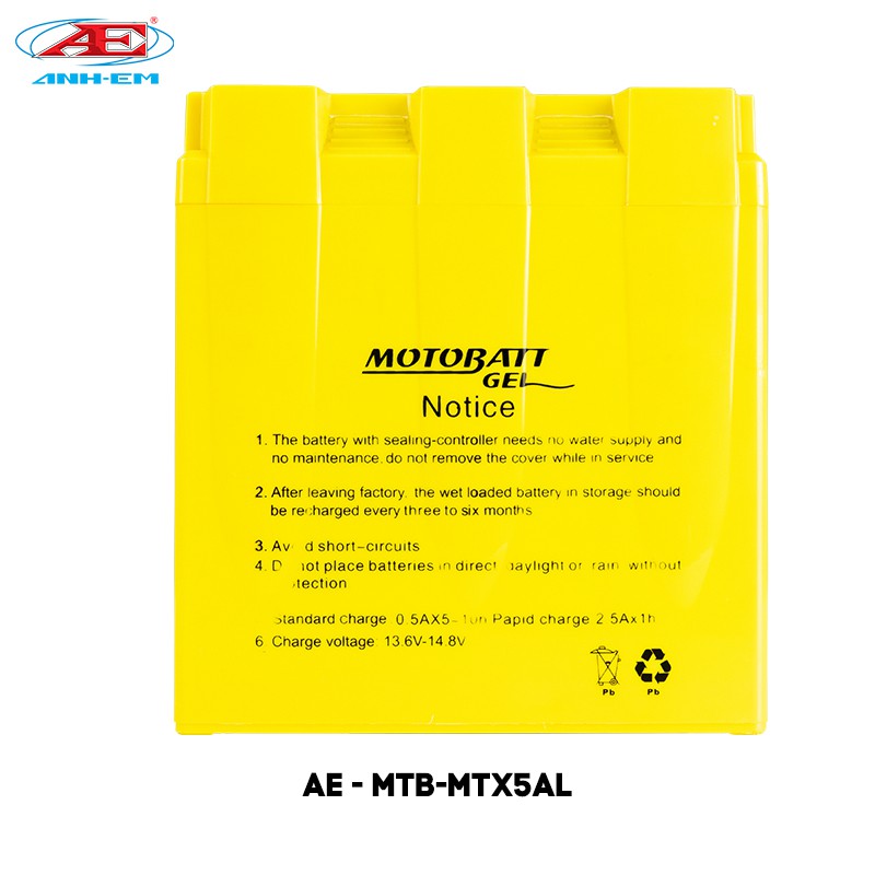 Bình điện MOTOBATT - MTX5AL (12V-5A) dùng cho dòng xe máy hàng chính hãng thương hiệu MOTOBATT