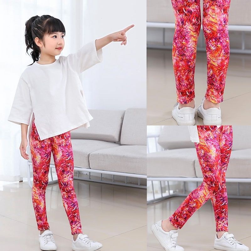 Quần legging dáng ôm in hình hoa thời trang dành cho bé gái cạp cao size 7 tuổi đến 12 tuổi