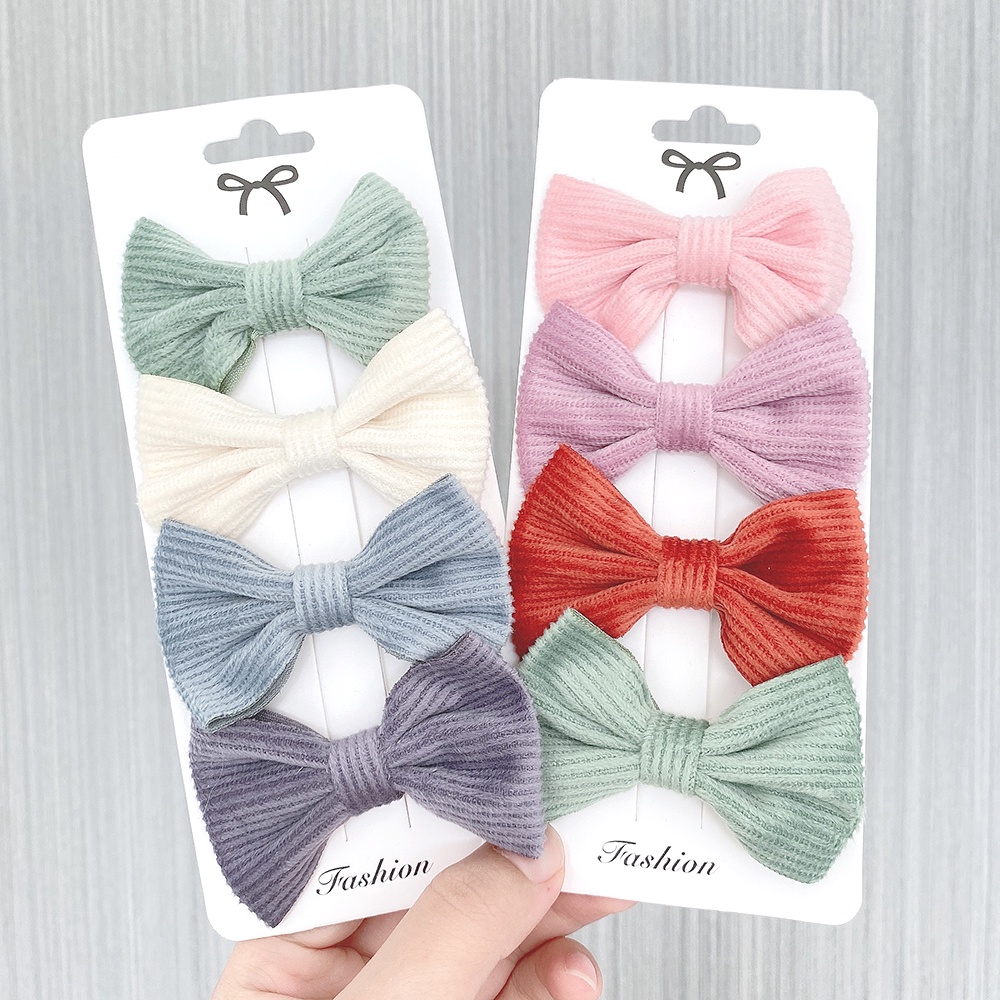 Set 4 kẹp tóc nơ KIDSBOWS họa tiết kẻ sọc thời trang cho bé gái
