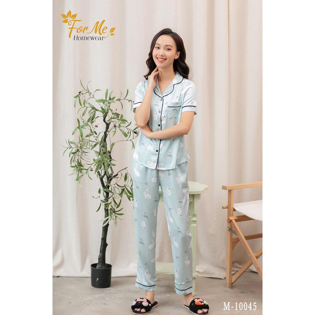 Bộ đồ ngủ, mặc nhà chất Lụa Giấy Luxury NGẮN TAY QUẦN DÀI THỎ XANH 10 ,forme pijama