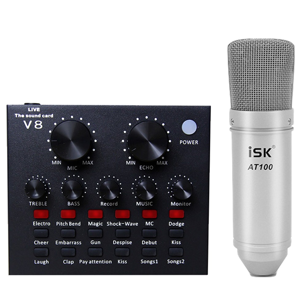 SOUND CARD V8, V10 BLUETOOTH VÀ MICRO ISK AT 100 - Combo Mico Live Stream Siêu Hay , Hát Thu Âm, Karaoke Online