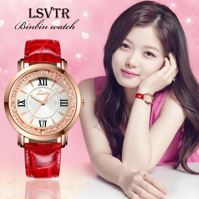 Đồng hồ nữ LSVTR mặt đá xoay dây da cực xinh
