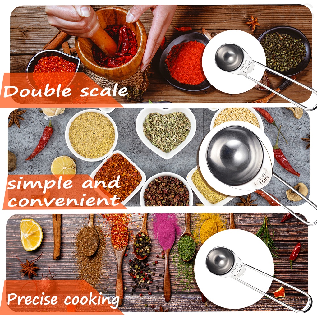 Set 5 muỗng đo lường bằng thép không gỉ có thể xếp chồng lên nhau