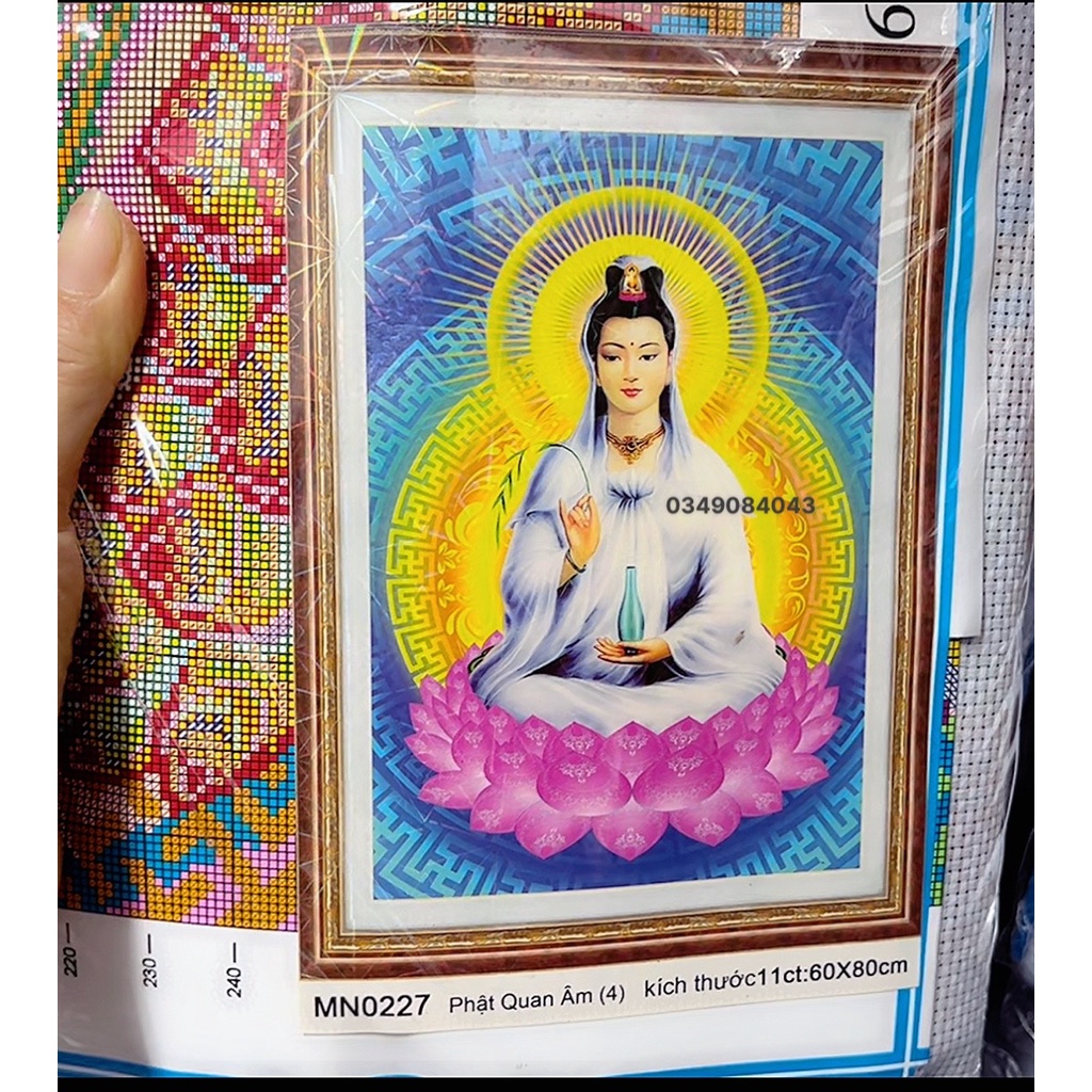 Tranh thêu chữ thập phật quan âm mn0227 (60x80) cm  MN0217 (60x80)- MN0216 (60x80) tranh thêu kín chưa thành phẩm