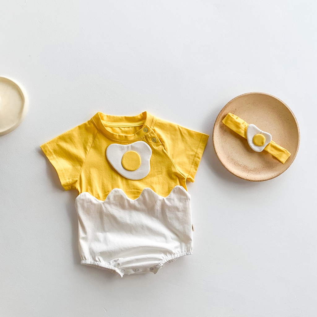 Bộ áo liền quần thiết kế hình lòng trứng và mũ/băng đô thời trang mùa hè dành cho em bé sơ sinh