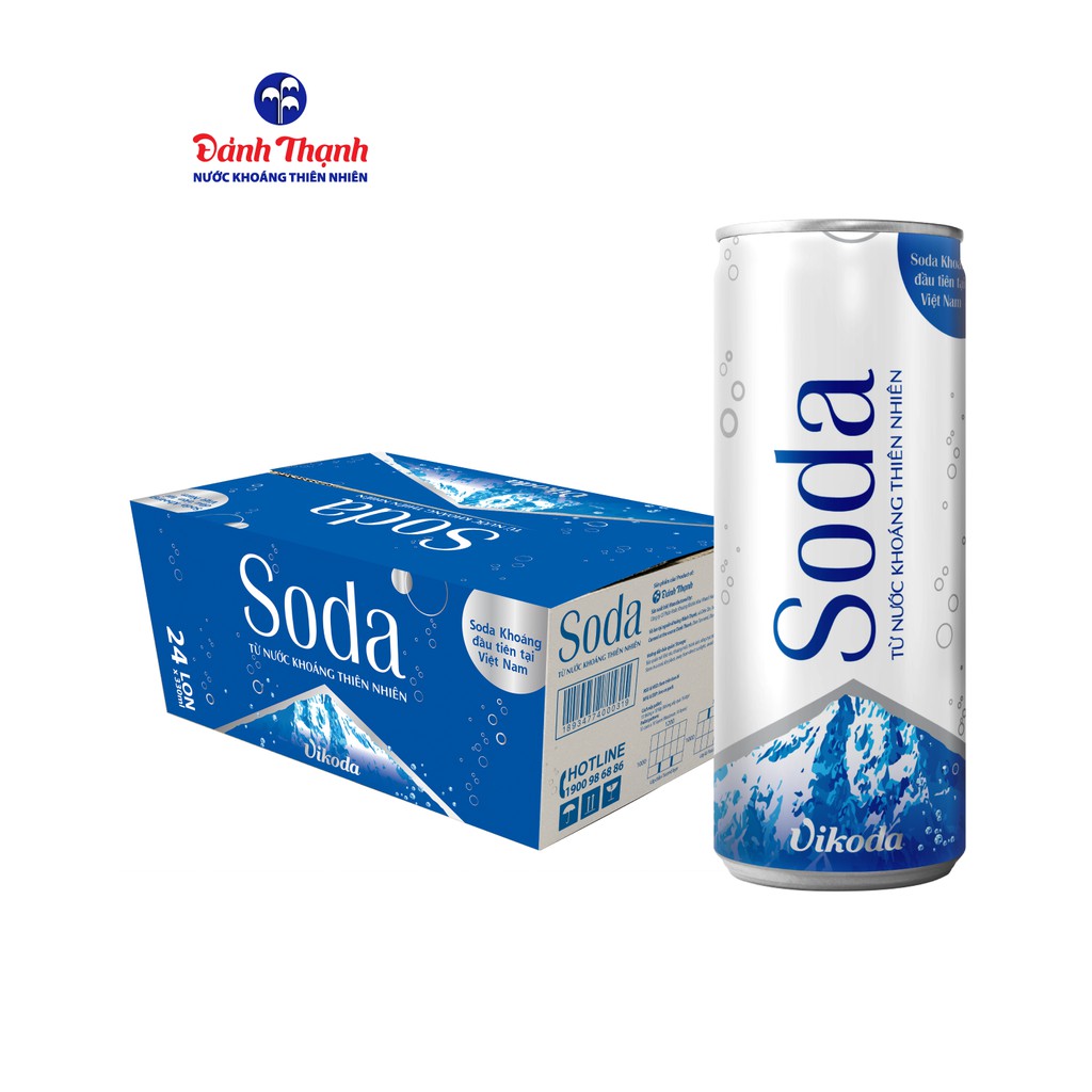 Thùng 24 lon Nước Khoáng Thiên Nhiên Vikoda - Soda 330ml