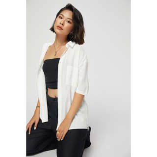 Áo Sơ mi Linen Phom Rộng trắng nữ BLMDE