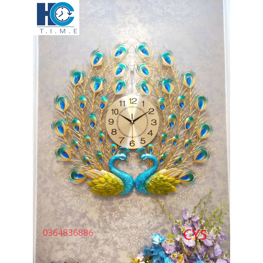 Đồng hồ treo tường trang trí chim công decor CY5 kích thước 70x65 cm