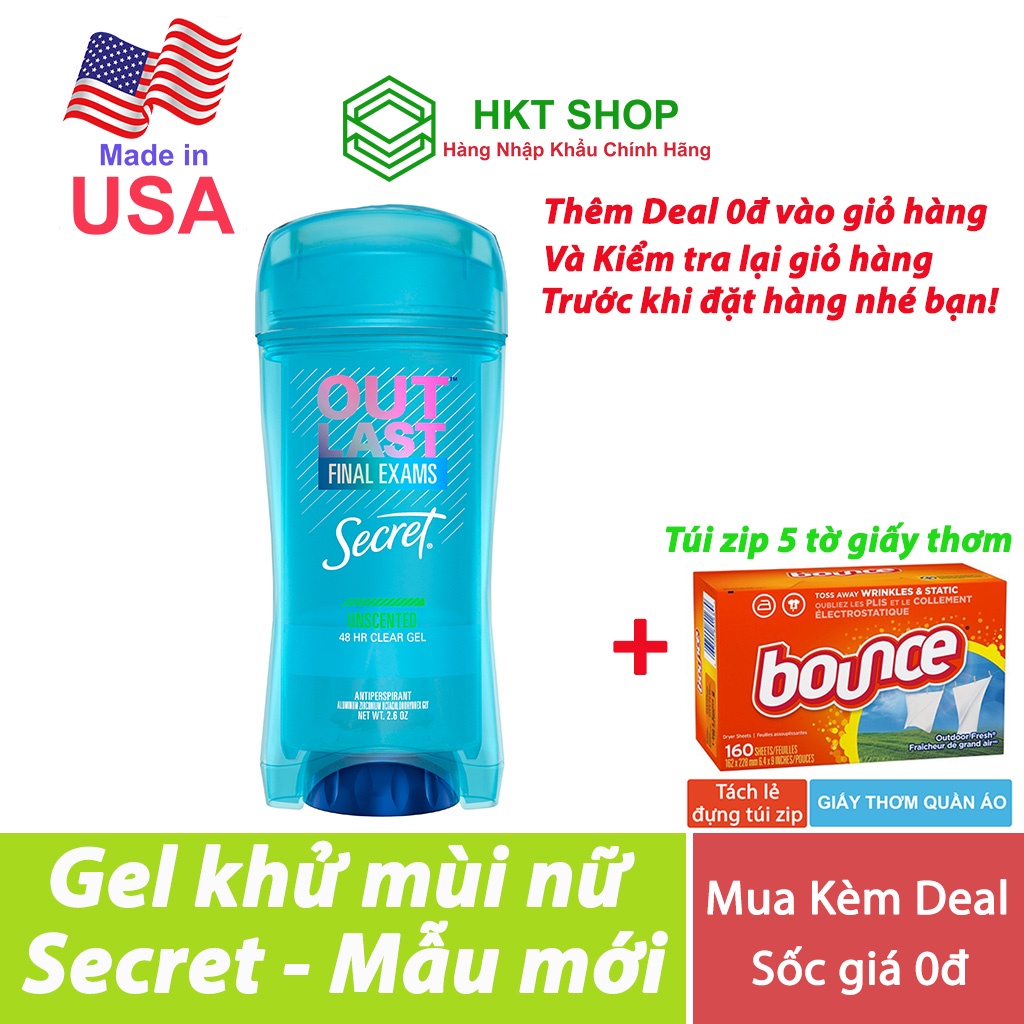 Lăn Khử Mùi Nữ Secret Unscented (không mùi) Clear Gel 73g - HKT Shop