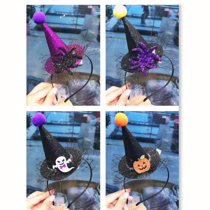Băng đô Halloween cao cấp hình nón phù thủy huyền ảo phối lưới ma quái cực sành điệu BBShine – HLW004