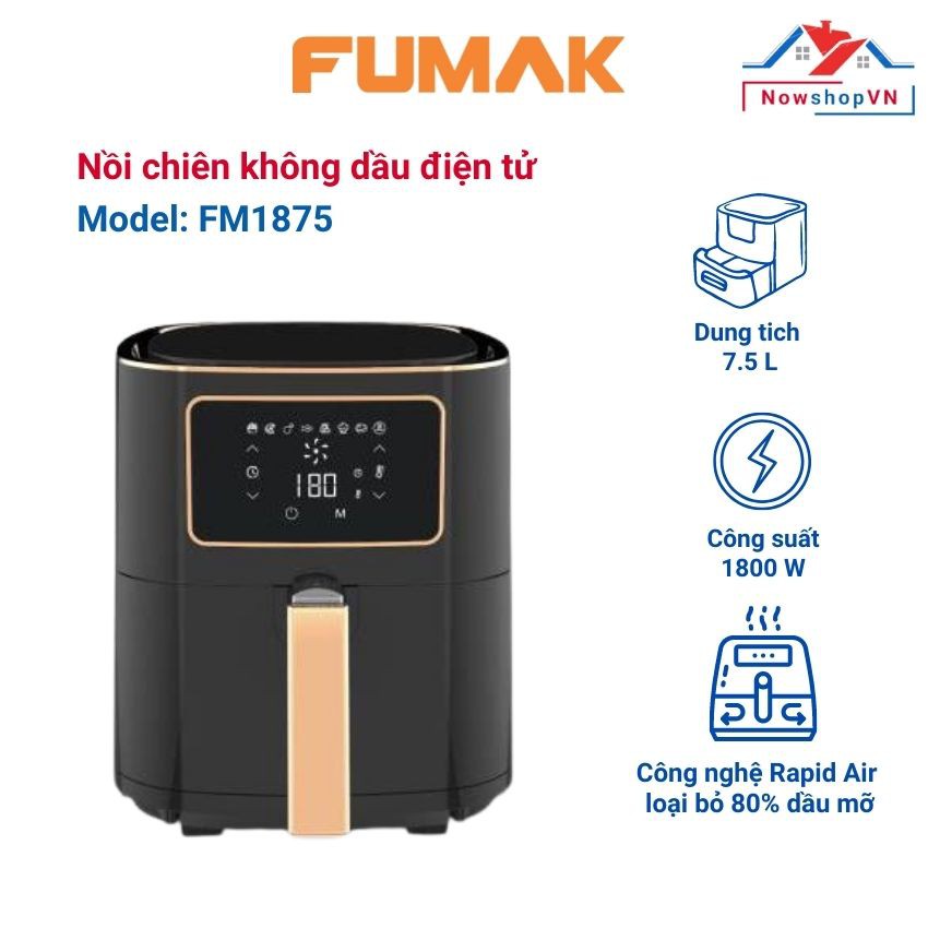 Nồi Chiên Không Dầu Điện Tử Fumak FM- 1875 Nhật Bản, Dung Tích Lớn 7.5L, [ Bảo hành 18 tháng]. Quà tặng hấp dẫn