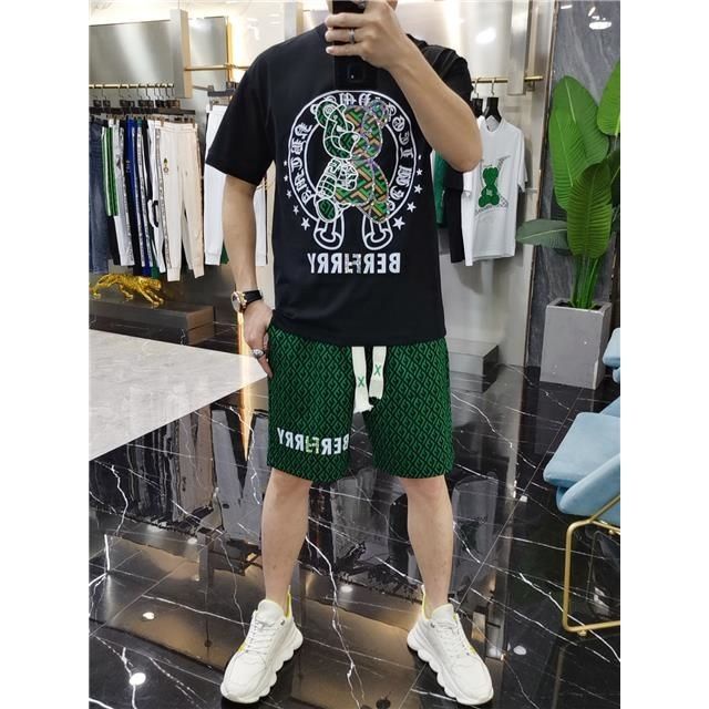 Bộ Đồ Thể Thao Áo Thun Cổ Tròn Dáng Rộng In Hình Gấu Thiết Kế Thoải Mái Cho Nam