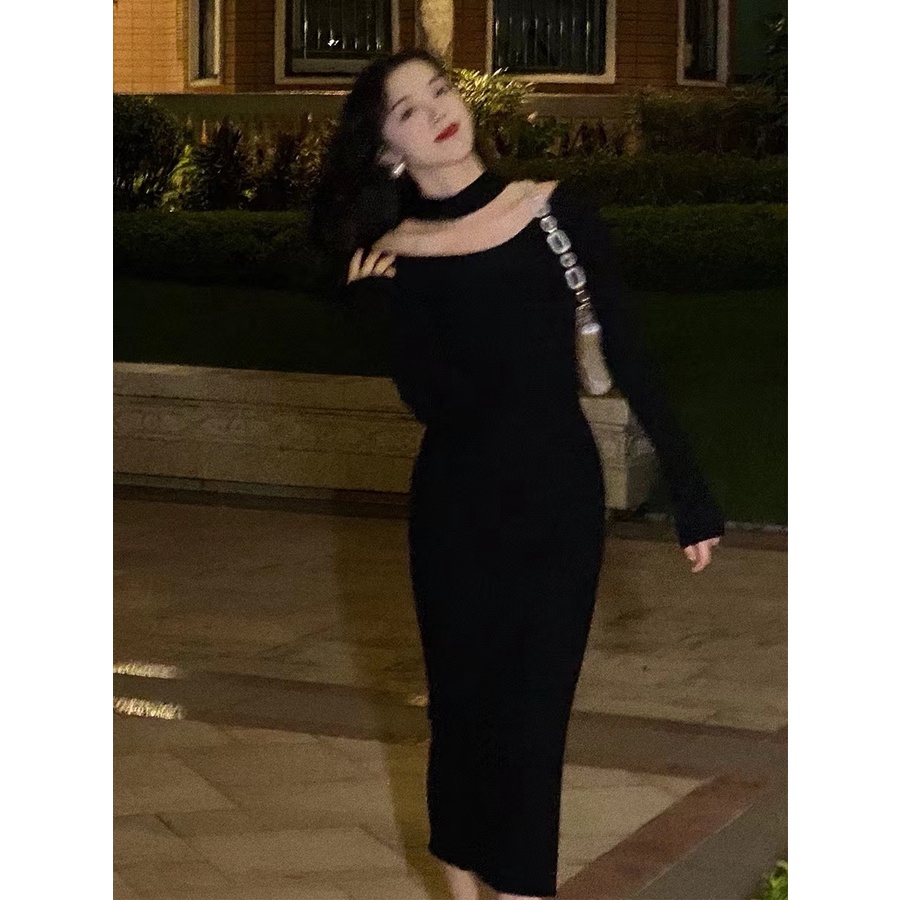 C & M Đầm Sweater Dệt Kim Trễ Vai Ôm Dáng Tay Dài Thời Trang Mùa Thu Cho Nữ