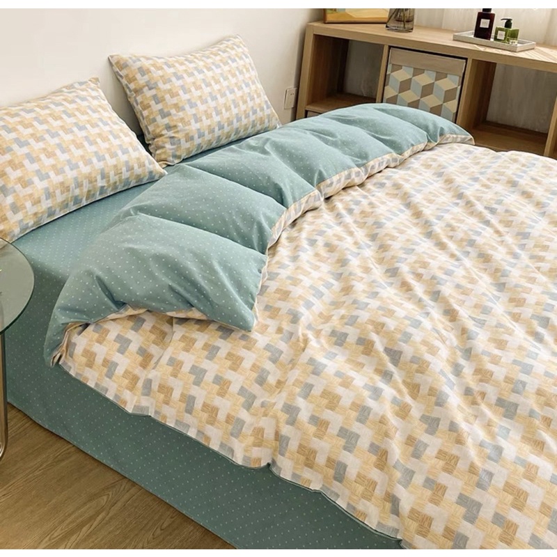 Set Chăn Ga Cotton Living Kẻ Thoáng Mát Sang Chảnh (Shinbedding)