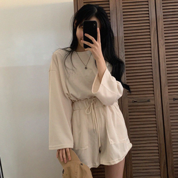 ❈▼❉bộ đồ thể thao nữ quần đùi áo phông dài tay hai mảnh
