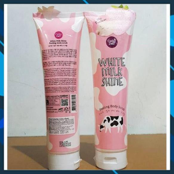 Tẩy da chết sữa bò Cathy Doll White Milk Shine Peeling Body Scrub 320ml cho da trắng, sạch mịn màng