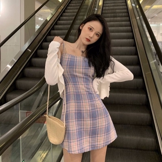 Đầm hai dây họa tiết kẻ sọc caro thời trang dành cho nữ