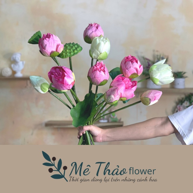 Hoa Sen Giả- Sen Quan Âm Cao Cấp Làm Bằng Chất Liệu Lụa Cao Cấp Cắm Bình Hoa, Decor Nhà Cửa, Trang Trí Quán Cafe