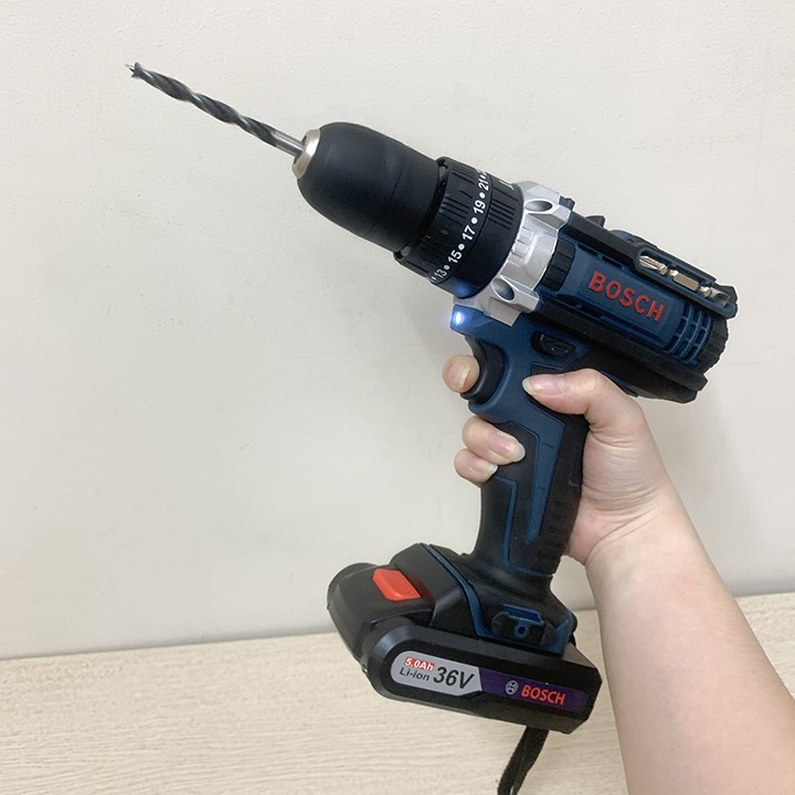 Máy khoan pin 36v, khoan pin Bosch 3 chức năng, Máy bắn vít, khoan gỗ, sắt, siết bulong. Tặng bộ phụ kiện 24 chi tiết