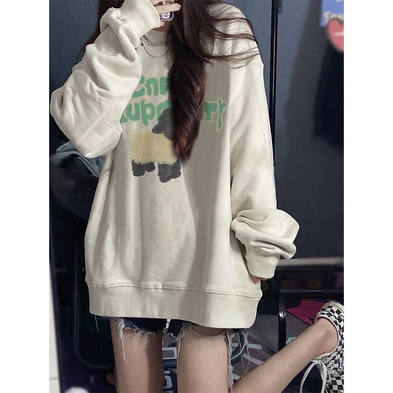 Áo sweater tay dài cổ tròn dáng rộng phong cách Hàn Quốc thời trang năng động cho nữ