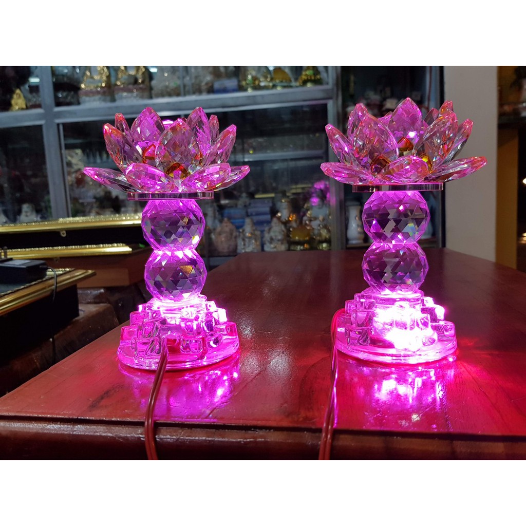 Cặp đèn thờ đá pha lê cao cấp Led tự động đổi 7 màu cao 16cm