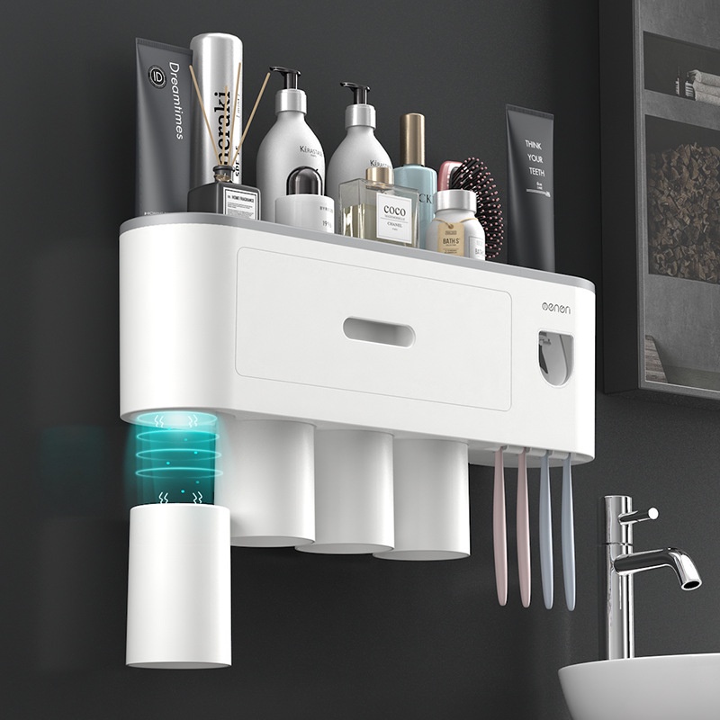 Bộ Nhả Kem Đánh Răng  Dán Tường OENON Cao Cấp, Bộ 4 Cốc