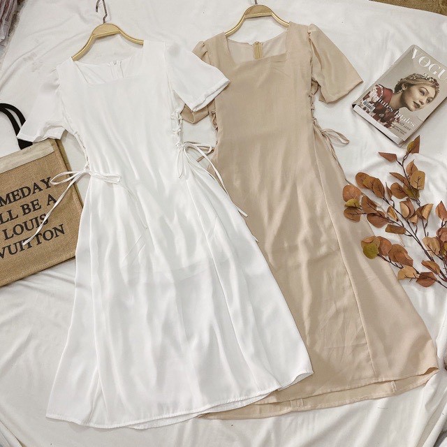 Đầm maxi dài xòe 2 lớp cổ vuông đan dây rút điều chỉnh eo tôn dáng - Alita Dress(Có Ảnh Thật) | BigBuy360 - bigbuy360.vn