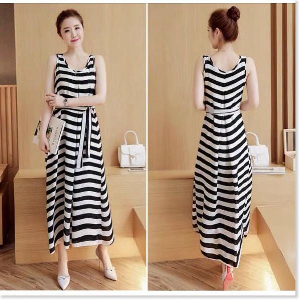 ĐẦM POLI SỌC NGANG DÁNG SUÔNG THÍCH HỢP ĐI DẠO,ĐI CHƠI,ĐI BIỂN... THỜI TRANG MỚI KME