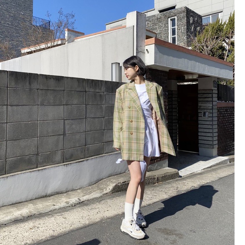 Sẵn Xanh-M(Hàng Đẹp)Ảnh thật 6 hình cuối-HC396.Áo blazer kẻ vintage mùa thu siêu xinh | BigBuy360 - bigbuy360.vn