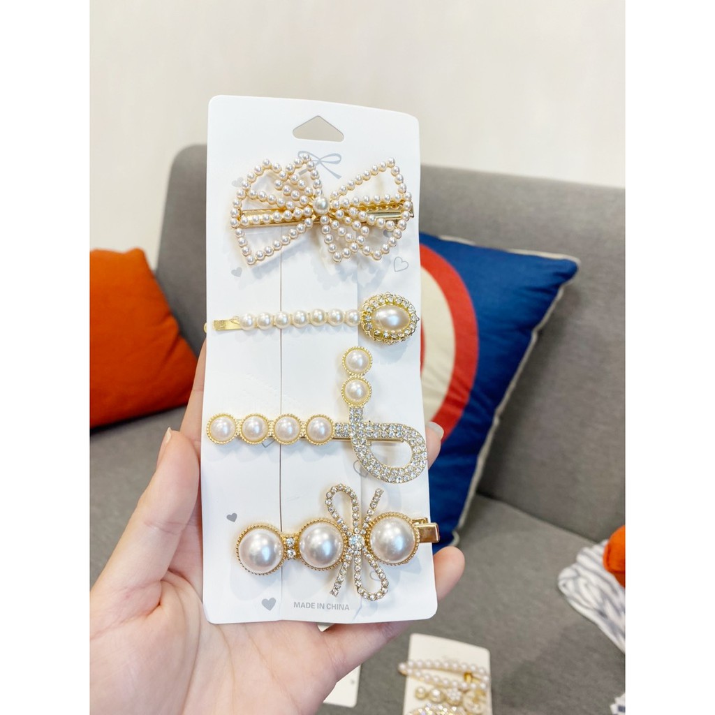 Set Ghim Kẹp Tóc Đính Đá Nhiều Màu Phong Cách Hàn Quốc