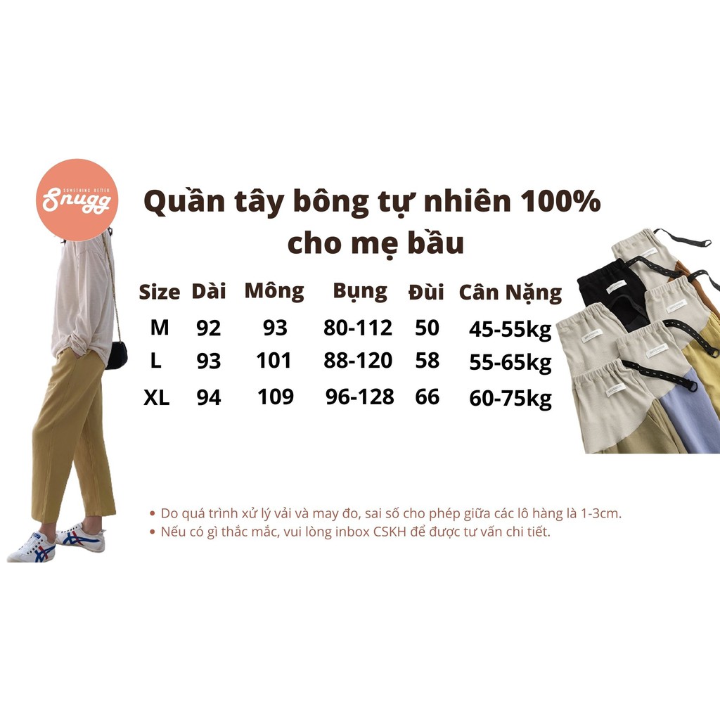 Quần tây bông tự nhiên 100% cho mẹ bầu- Quần bầu hè Dandelion 2021-Snugg SNU2046